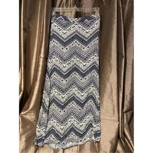 Chambray Chevron Maxi Skirt - Navy & White #2303